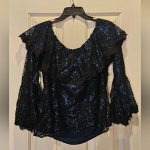 Stunning Piece!! Black and Blue Lace Blouse. So Pretty !!